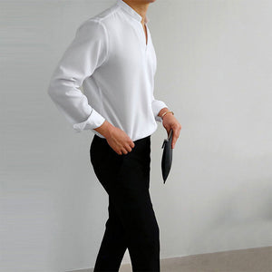 Men's Casual Solid Color V-Neck Long Sleeve Shirt
