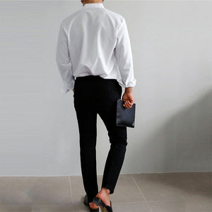 Men's Casual Solid Color V-Neck Long Sleeve Shirt