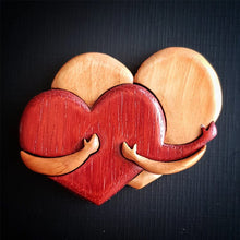 Load image into Gallery viewer, Loving Hearts Wood Intarsia Pinback Button