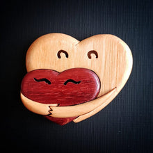 Load image into Gallery viewer, Loving Hearts Wood Intarsia Pinback Button