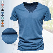 Load image into Gallery viewer, Plain Slub Cotton V-neck T-shirt