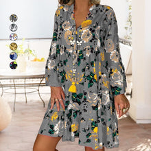 Load image into Gallery viewer, V-Neck Button-Up Ruffle Dress