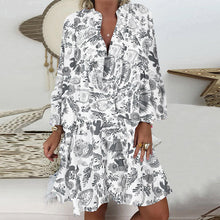 Load image into Gallery viewer, V-Neck Button-Up Ruffle Dress