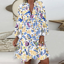 Load image into Gallery viewer, V-Neck Button-Up Ruffle Dress