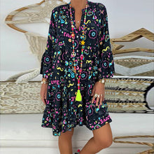 Load image into Gallery viewer, V-Neck Button-Up Ruffle Dress