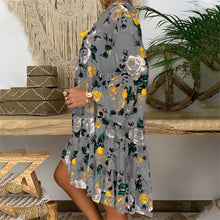 Load image into Gallery viewer, V-Neck Button-Up Ruffle Dress