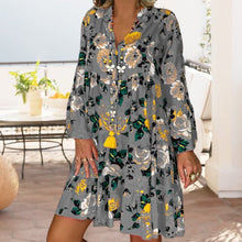 Load image into Gallery viewer, V-Neck Button-Up Ruffle Dress