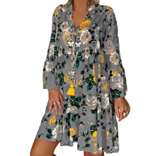 Load image into Gallery viewer, V-Neck Button-Up Ruffle Dress