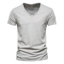 Load image into Gallery viewer, Plain Slub Cotton V-neck T-shirt