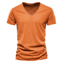 Load image into Gallery viewer, Plain Slub Cotton V-neck T-shirt