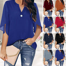 Load image into Gallery viewer, Casual V-neck Button Chiffon Short-sleeved Top