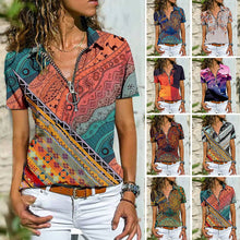 Load image into Gallery viewer, Bohemian West Ethnic Zip Short Sleeve T-Shirt