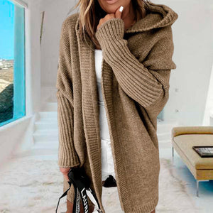 MID-LENGTH HOODED BATWING SLEEVE CARDIGAN