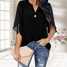 Load image into Gallery viewer, Casual V-neck Button Chiffon Short-sleeved Top
