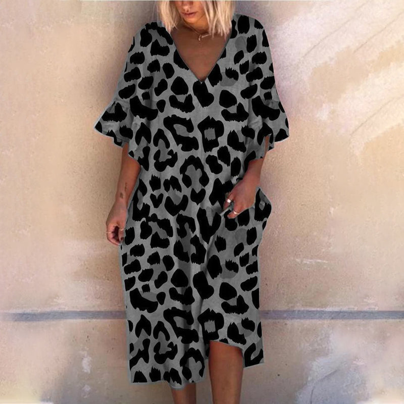 Leopard Print V-Neck Loose Dress