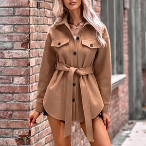 Fashionable Tie Wool Coat
