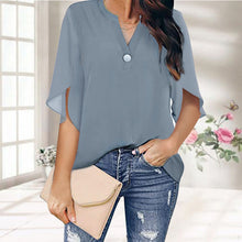 Load image into Gallery viewer, Casual V-neck Button Chiffon Short-sleeved Top