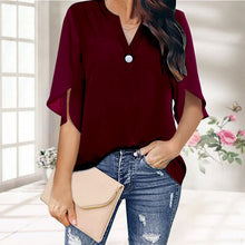 Load image into Gallery viewer, Casual V-neck Button Chiffon Short-sleeved Top