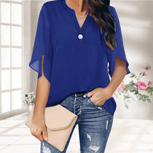 Load image into Gallery viewer, Casual V-neck Button Chiffon Short-sleeved Top