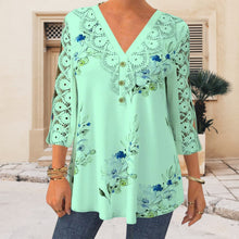 Load image into Gallery viewer, Lace Trim Three-quarter Sleeve Shirt