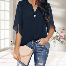 Load image into Gallery viewer, Casual V-neck Button Chiffon Short-sleeved Top