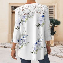 Load image into Gallery viewer, Lace Trim Three-quarter Sleeve Shirt