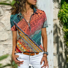 Load image into Gallery viewer, Bohemian West Ethnic Zip Short Sleeve T-Shirt