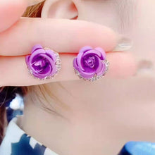 Load image into Gallery viewer, Blue Rose Stud Earrings
