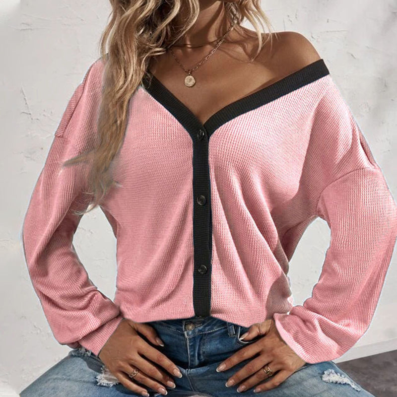 Waffle Long Sleeve Cardigan T-Shirt