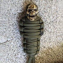 Load image into Gallery viewer, Paracord Keychain Mummy Brass Skull