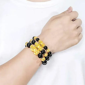 3D Hard Gold 99 Obsidian Sand Gold Pixiu Bracelet🤩
