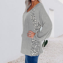 Load image into Gallery viewer, Leopard Print Stitching V-Neck Loose Pullover