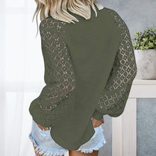 Load image into Gallery viewer, Round Neck Long Sleeve Lace Panel Loose T-Shirt