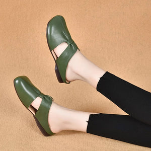 Summer Retro Flat Slippers Genuine Leather Sandals