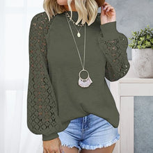 Load image into Gallery viewer, Round Neck Long Sleeve Lace Panel Loose T-Shirt