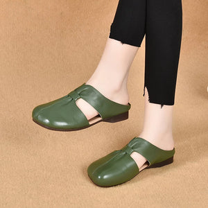 Summer Retro Flat Slippers Genuine Leather Sandals