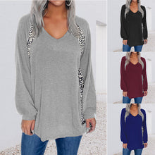 Load image into Gallery viewer, Leopard Print Stitching V-Neck Loose Pullover