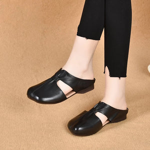 Summer Retro Flat Slippers Genuine Leather Sandals