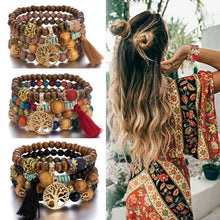 Load image into Gallery viewer, Boho Multilayer Wood Beaded Bracelet