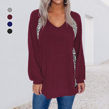 Load image into Gallery viewer, Leopard Print Stitching V-Neck Loose Pullover