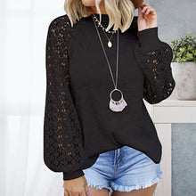 Load image into Gallery viewer, Round Neck Long Sleeve Lace Panel Loose T-Shirt