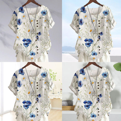 Flower-print Cotton and Linen Shirt