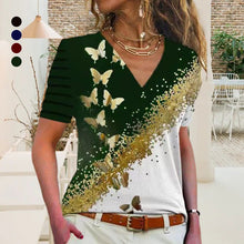 Load image into Gallery viewer, Butterfly Print V-Neck T-Shirt