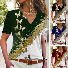 Load image into Gallery viewer, Butterfly Print V-Neck T-Shirt