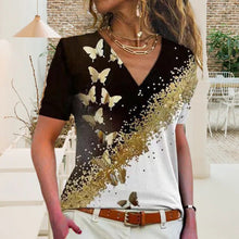 Load image into Gallery viewer, Butterfly Print V-Neck T-Shirt
