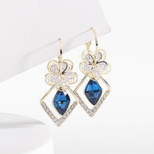 Load image into Gallery viewer, Flower Zircon Rhombic Sapphire Drop Earrings