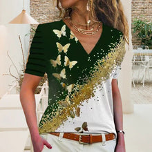 Load image into Gallery viewer, Butterfly Print V-Neck T-Shirt
