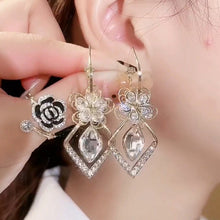 Load image into Gallery viewer, Flower Zircon Rhombic Sapphire Drop Earrings