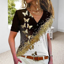Load image into Gallery viewer, Butterfly Print V-Neck T-Shirt