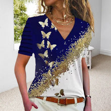 Load image into Gallery viewer, Butterfly Print V-Neck T-Shirt
